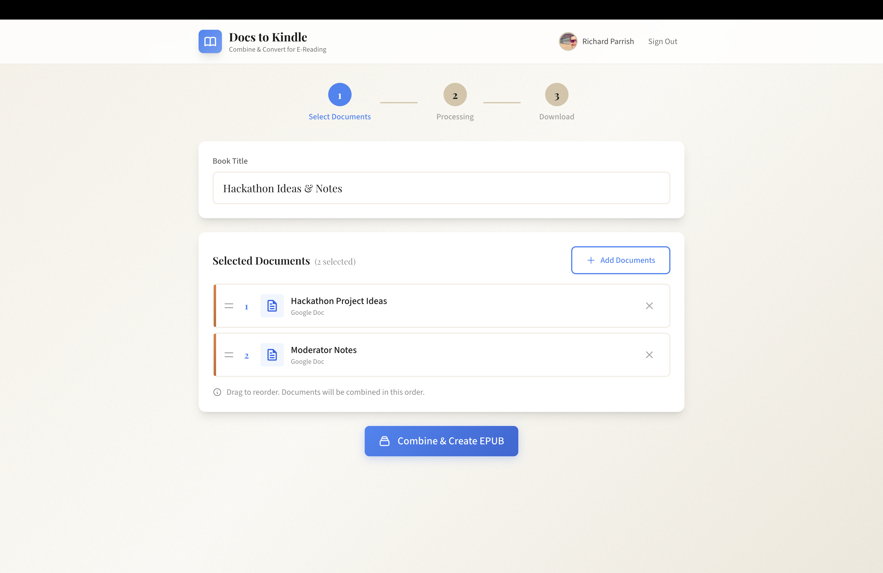Select and reorder documents