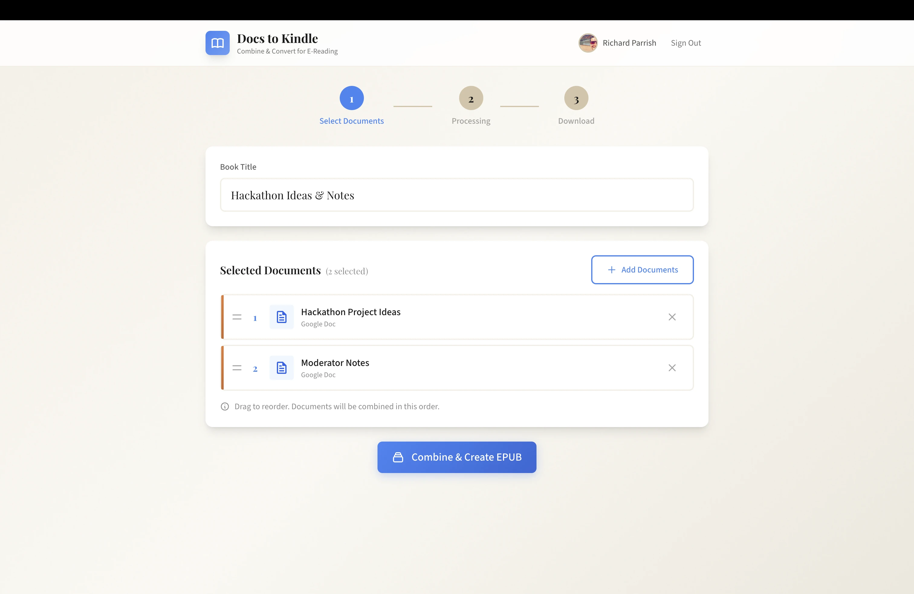 Select and reorder documents