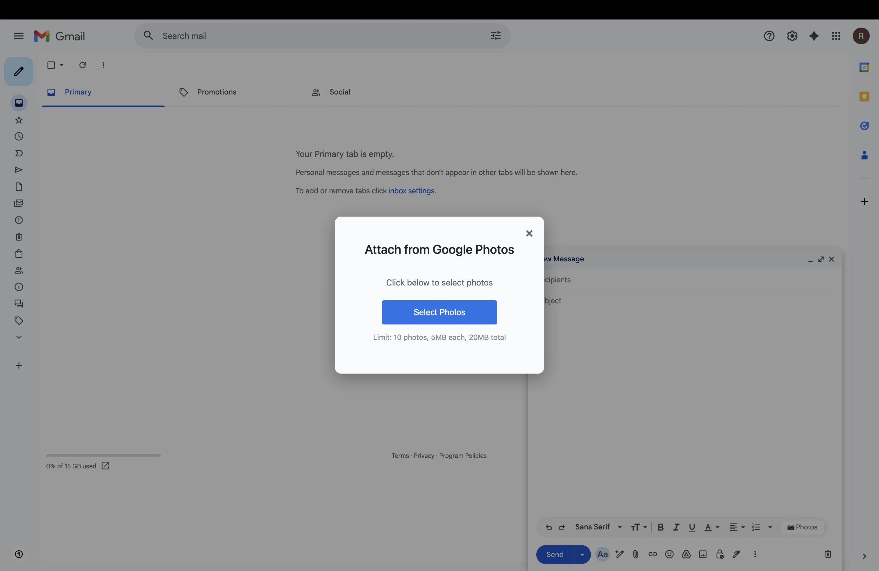 Click to open Google Photos picker