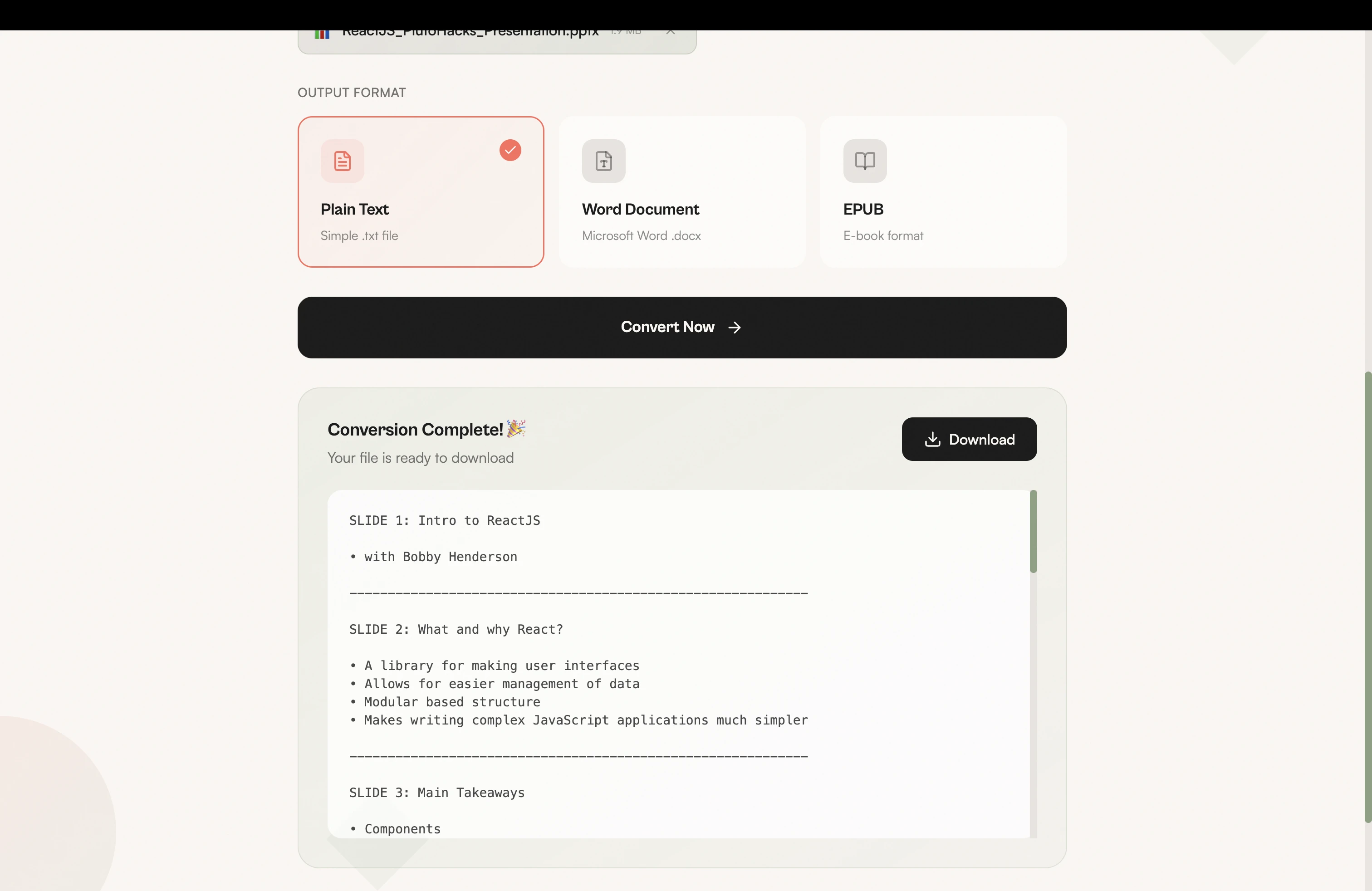 Choose output format